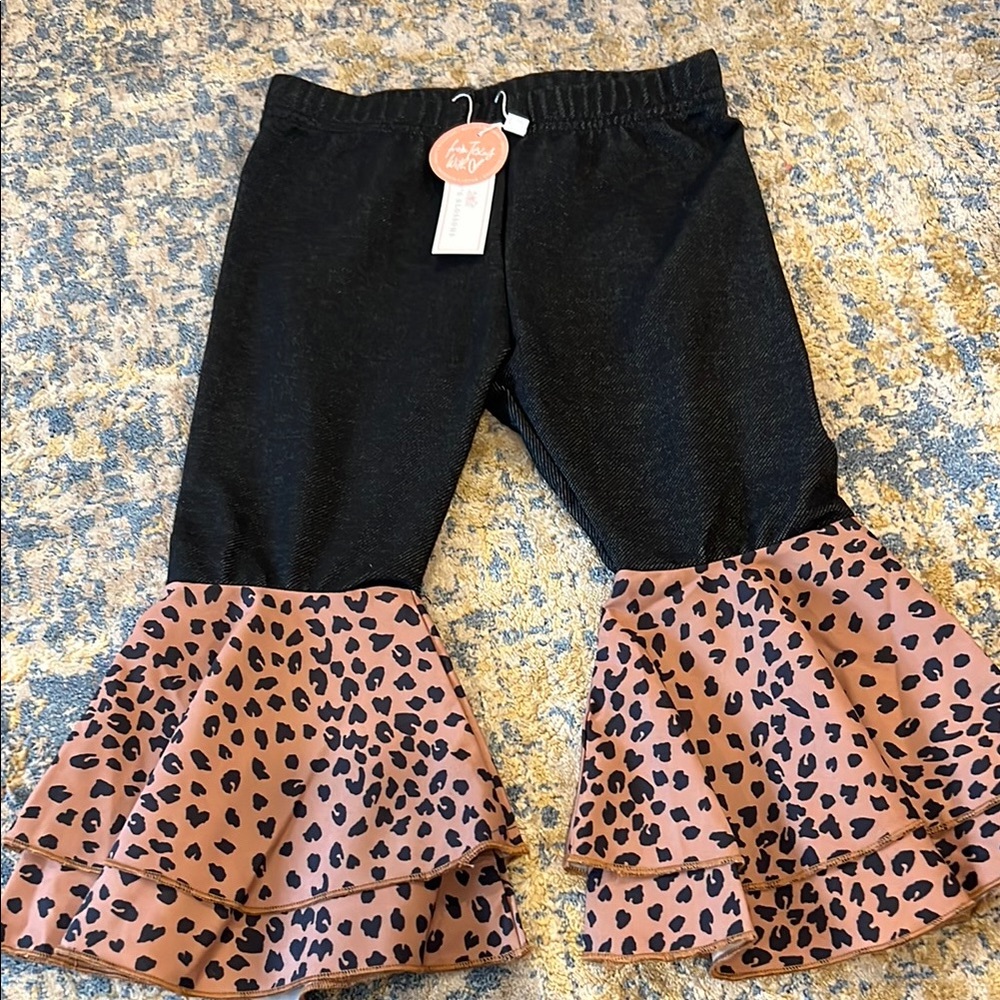 Black and Brown Leopard Ruffle Kids Leggings